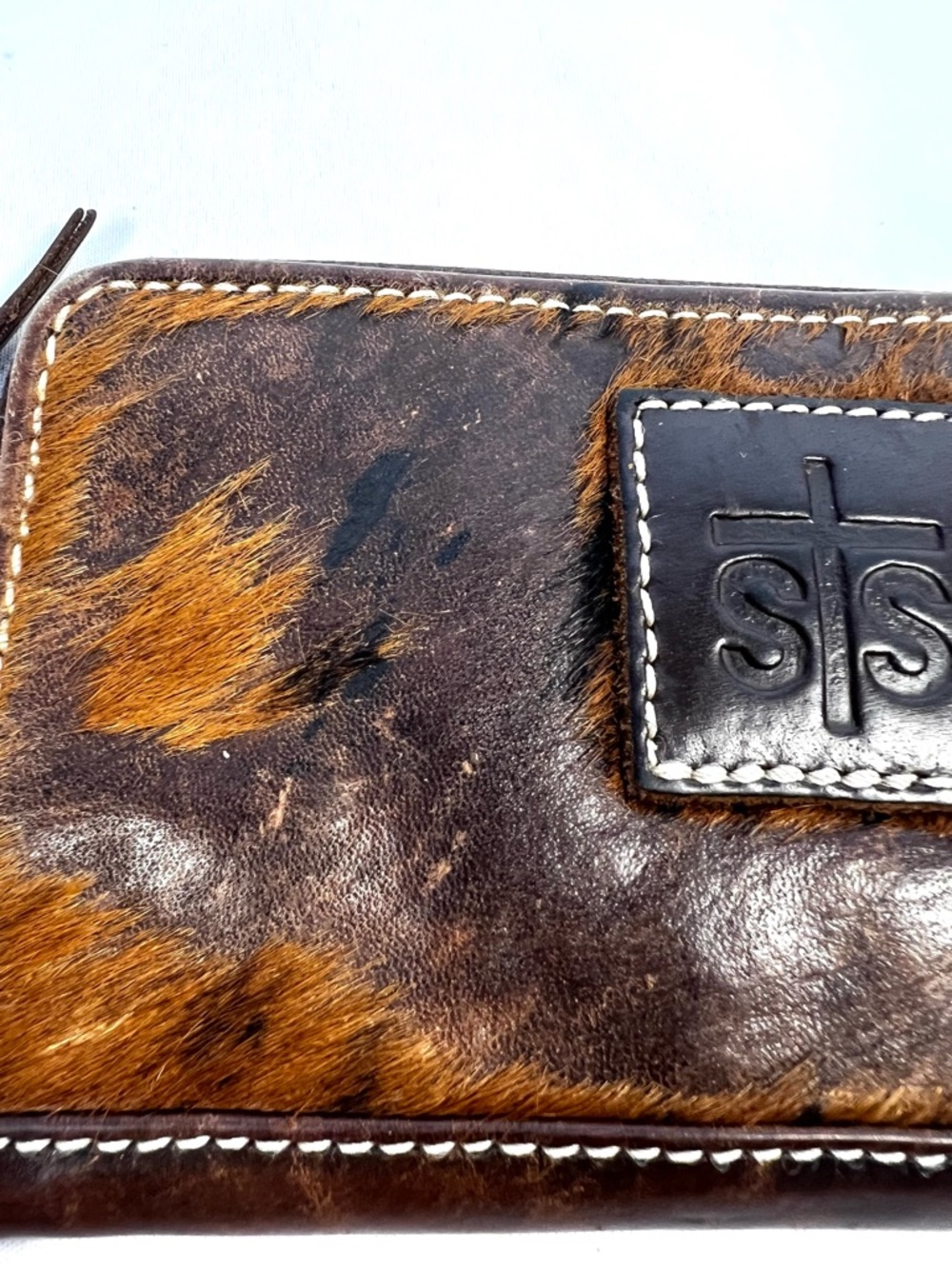 STS Cowhide Hair On Leather Wallet Western Zip Around Brown Rustic - Picture 4 of 10